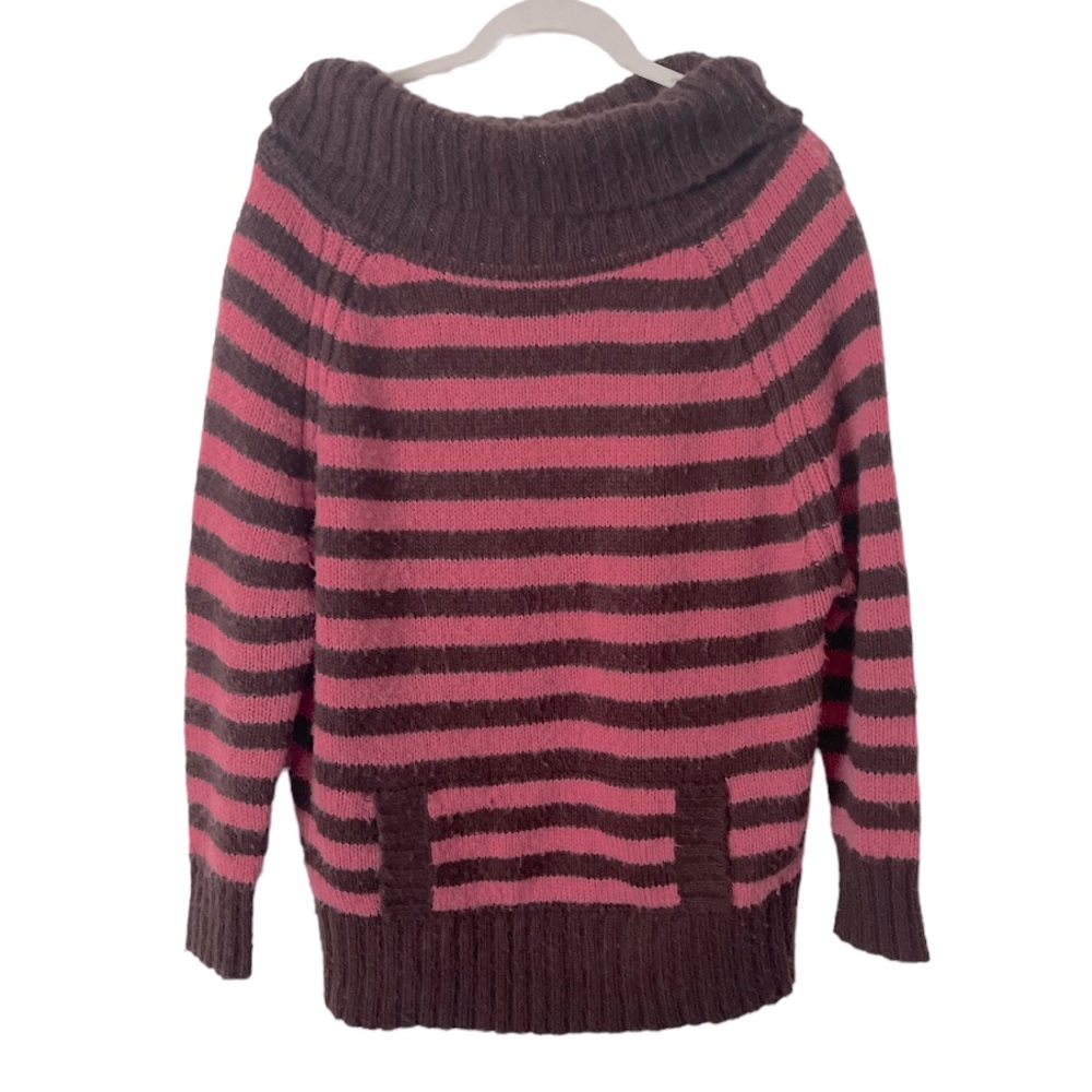 Free People Boho Chunky Wool Blend Chunky‎ Striped Pink Brown Cowl Sweater S